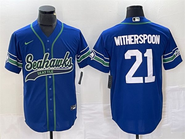Men Seattle Seahawks #21 Devon Witherspoon Royal Throwback Cool Base Stitched Baseball Jersey