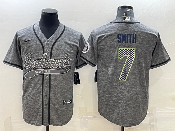 Men Seattle Seahawks #7 Geno Smith Grey With Patch Cool Base Stitched Baseball Jersey
