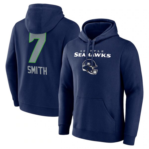 Men Seattle Seahawks #7 Geno Smith Navy Team Wordmark Player Name & Number Pullover Hoodie