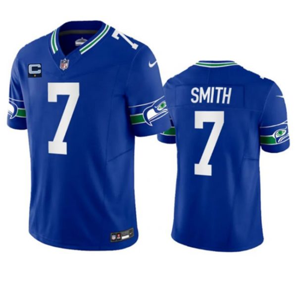 Men Seattle Seahawks #7 Geno Smith Royal 2023 F.U.S.E. With 1-Star C Patch Vapor Limited Throwback Stitched Jersey