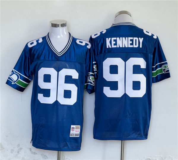 Men Seattle Seahawks #96 Cortez Kennedy Blue Throwback Stitched Football Jersey