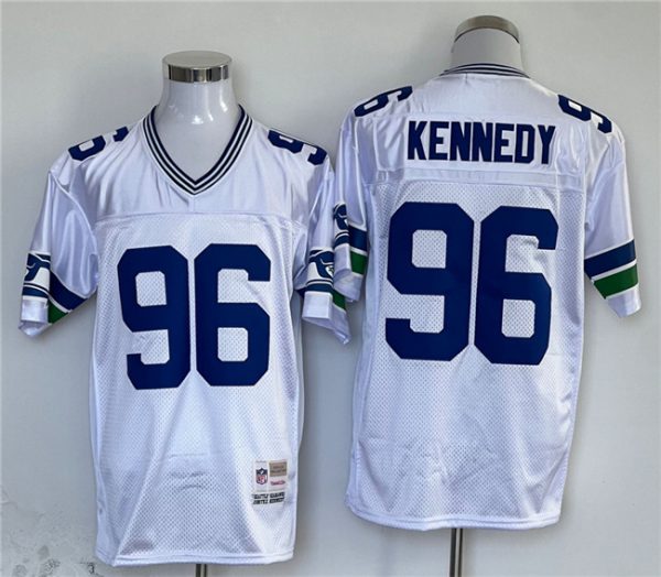 Men Seattle Seahawks #96 Cortez Kennedy White Throwback Stitched Football Jersey