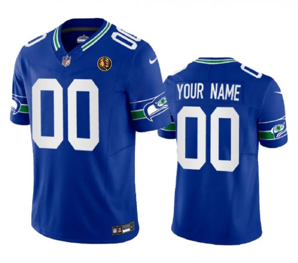 Seattle Seahawks Active Player Custom Royal 2023 F.U.S.E. Throwback With John Madden Patch Vapor Limited Stitched Football Jersey