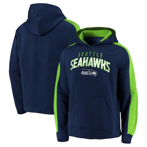 Men Seattle Seahawks Navy Game Time Arch Pullover Hoodie