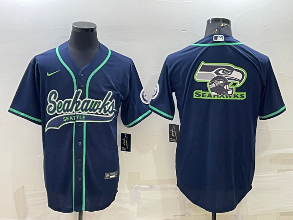 Men Seattle Seahawks Navy Team Big Logo With Patch Cool Base Stitched Baseball Jersey