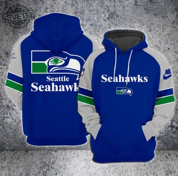 Men Seattle Seahawks Royal Team Big Logo Sideline Alternate Club Pullover Hoodie