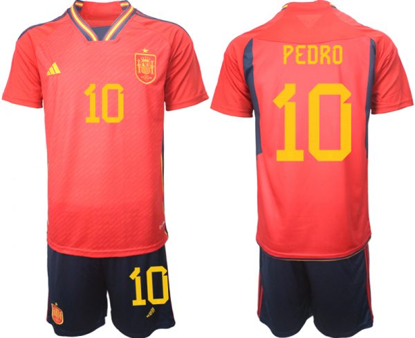 Men Spain #10 Pedro Red Home Soccer Jersey Suit