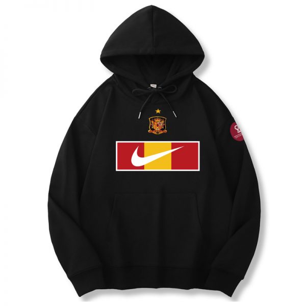 Men Spain World Cup Soccer Hoodie Black 001