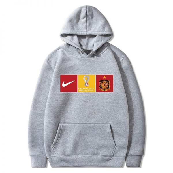 Men Spain World Cup Soccer Hoodie Grey