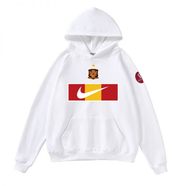 Men Spain World Cup Soccer Hoodie White 001