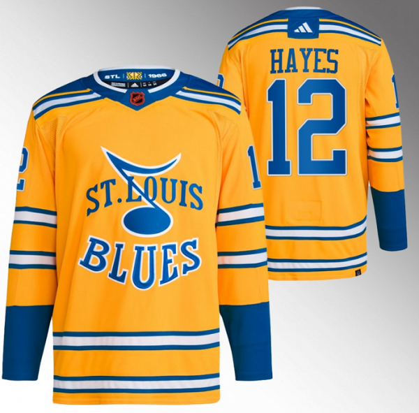 Men St. Louis Blues #12 Kevin Hayes Yellow 2022-23 Reverse Retro Stitched Jersey