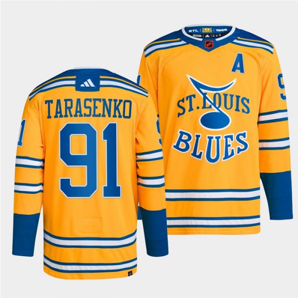 Men St. Louis Blues #91 Vladimir Tarasenko Yellow 2022-23 Reverse Retro Stitched Jersey