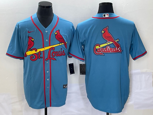 Men St. Louis Cardinals Blue Big Team Logo In Back Cool Base Stitched Jersey