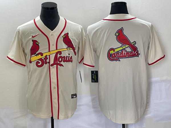Men St. Louis Cardinals Cream Big Team Logo In Back Cool Base Stitched Jersey