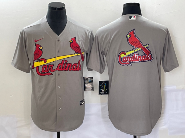 Men St. Louis Cardinals Grey Big Team Logo In Back Cool Base Stitched Jersey