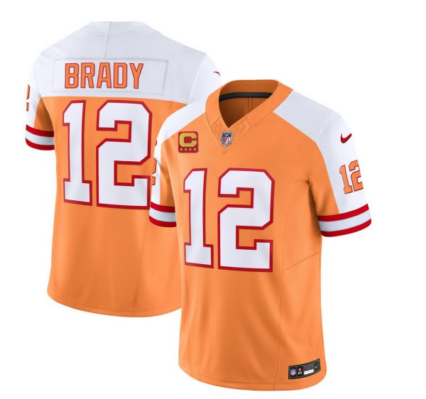 Men Tampa Bay Buccaneers #12 Tom Brady 2023 F.U.S.E. White/Gold With 4-Star C Patch Throwback Limited Stitched Jersey