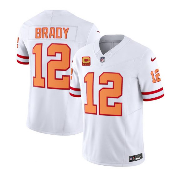Men Tampa Bay Buccaneers #12 Tom Brady 2023 F.U.S.E. White With 4-Star C Patch Throwback Limited Stitched Jersey
