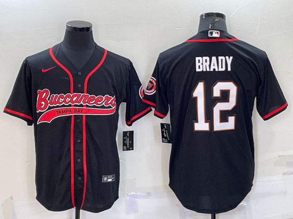 Men Tampa Bay Buccaneers #12 Tom Brady Black Cool Base Stitched Baseball Jersey
