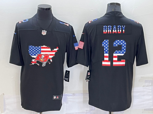 Men Tampa Bay Buccaneers #12 Tom Brady Black USA Flag Limited Stitched Jersey