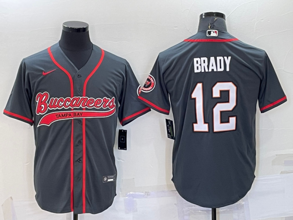 Men Tampa Bay Buccaneers #12 Tom Brady Grey Cool Base Stitched Baseball Jersey