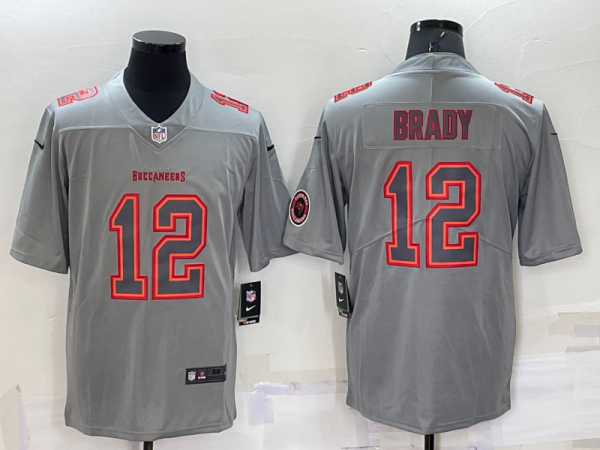 Men Tampa Bay Buccaneers #12 Tom Brady Grey With Patch Atmosphere Fashion Stitched Jersey