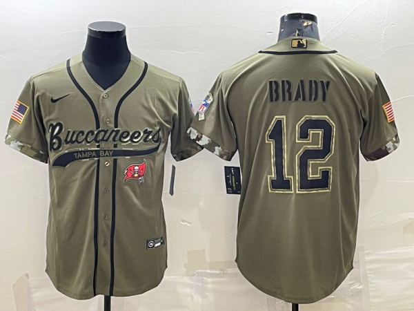 Men Tampa Bay Buccaneers #12 Tom Brady Olive 2022 Salute To Service Cool Base Stitched Baseball Jersey