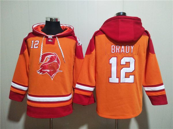 Men Tampa Bay Buccaneers #12 Tom Brady Orange/Red Ageless Must-Have Lace-Up Pullover Hoodie