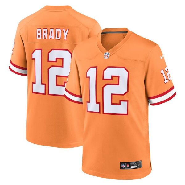 Men Tampa Bay Buccaneers #12 Tom Brady Orange Throwback Limited Stitched Game Jersey