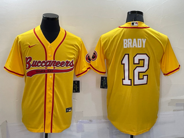 Men Tampa Bay Buccaneers #12 Tom Brady Yellow Cool Base Stitched Baseball Jersey