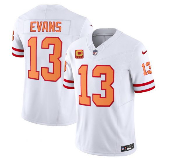 Men Tampa Bay Buccaneers #13 Mike Evans 2023 F.U.S.E. White With 4-Star C Patch Throwback Limited Stitched Jersey