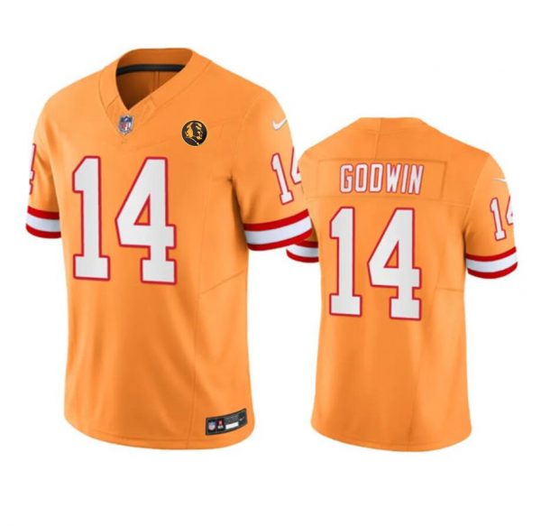 Men Tampa Bay Buccaneers #14 Chris Godwin Orange 2023 F.U.S.E. Throwback With John Madden Patch Vapor Limited Stitched Football Jersey