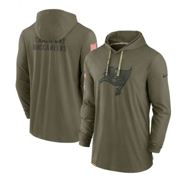 Men Tampa Bay Buccaneers 2022 Olive Salute to Service Tonal Pullover Hoodie
