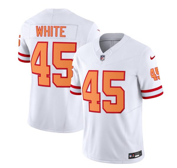 Men Tampa Bay Buccaneers #45 Devin White 2023 F.U.S.E. White Throwback Limited Stitched Jersey