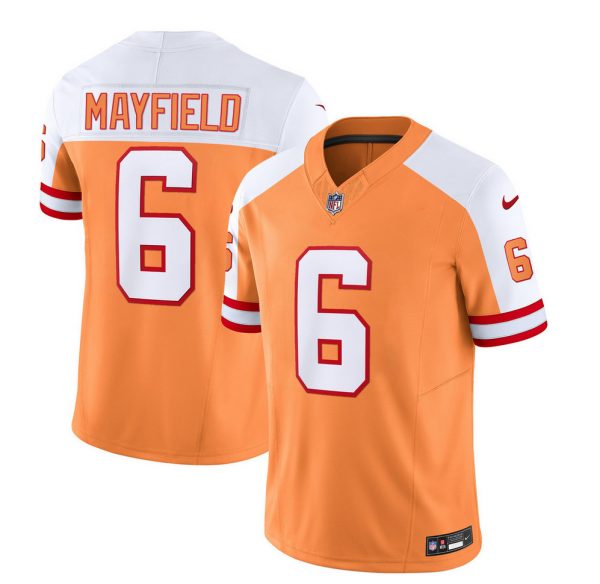 Men Tampa Bay Buccaneers #6 Baker Mayfield 2023 F.U.S.E. White/Gold Throwback Limited Stitched Jersey