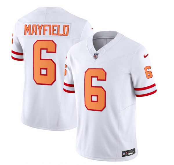 Men Tampa Bay Buccaneers #6 Baker Mayfield 2023 F.U.S.E. White Throwback Limited Stitched Jersey
