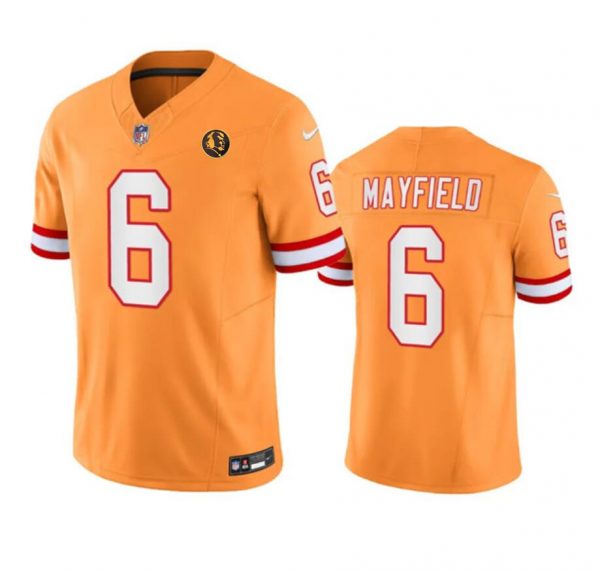 Men Tampa Bay Buccaneers #6 Baker Mayfield Orange 2023 F.U.S.E. Throwback With John Madden Patch Vapor Limited Stitched Football Jersey
