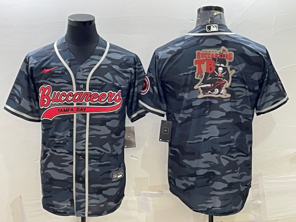 Men Tampa Bay Buccaneers Grey Camo Team Big Logo With Patch Cool Base Stitched Baseball Jersey