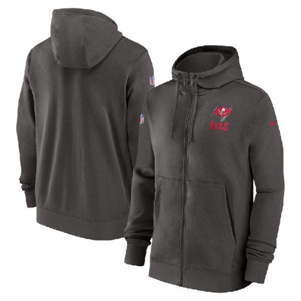 Men Tampa Bay Buccaneers Pewter Sideline Club Performance Full-Zip Hoodie