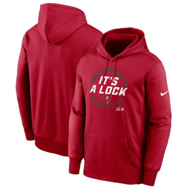 Men Tampa Bay Buccaneers Red 2023 NFC South Division Champions Locker Room Trophy Collection Pullover Hoodie
