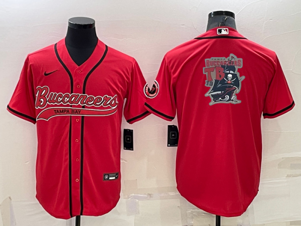 Men Tampa Bay Buccaneers Red Team Big Logo With Patch Cool Base Stitched Baseball Jersey