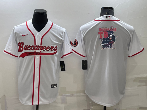 Men Tampa Bay Buccaneers White Team Big Logo With Patch Cool Base Stitched Baseball Jersey