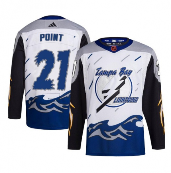 Men Tampa Bay Lightning #21 Brayden Point White 2022-23 Reverse Retro Stitched Jersey