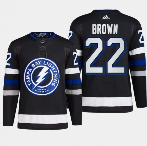Men Tampa Bay Lightning #22 Logan Brown Black Alternate Premier Breakaway Stitched Jersey