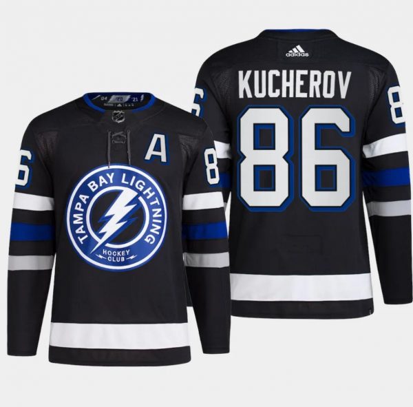 Men Tampa Bay Lightning #86 Nikita Kucherov Black Alternate Premier Breakaway Stitched Jersey