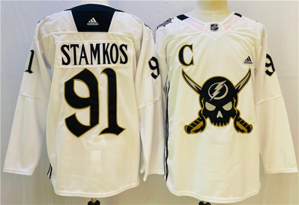 Men Tampa Bay Lightning #91 Steven Stamkos White Stitched Jersey