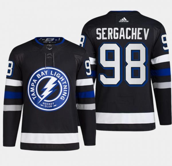 Men Tampa Bay Lightning #98 Mikhail Sergachev Black Alternate Premier Breakaway Stitched Jersey