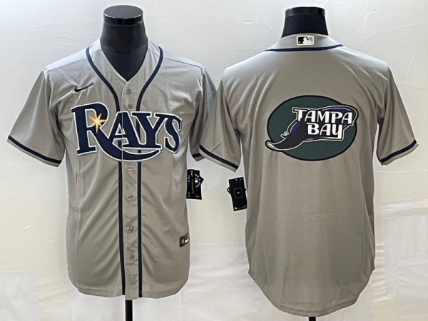 Men Tampa Bay Rays Gray Team Big Logo Cool Base Stitched Baseball Jersey