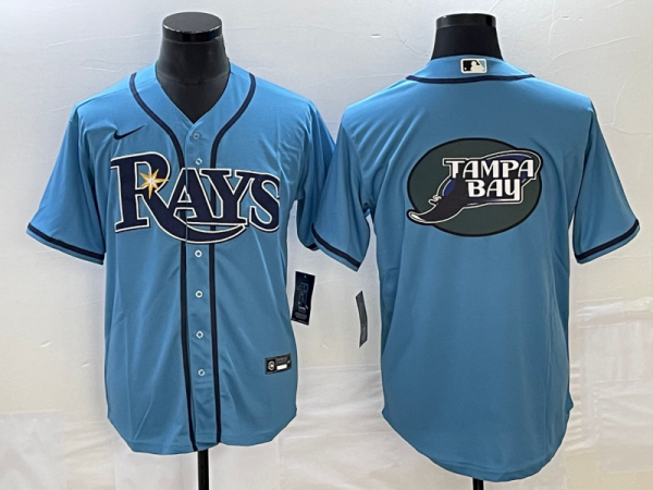 Men Tampa Bay Rays Light Blue Team Big Logo Cool Base Stitched Baseball Jersey