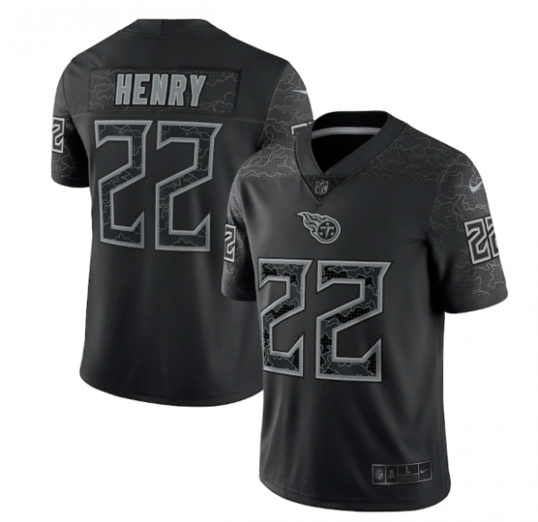 Men Tennessee Titans #22 Derrick Henry Black Reflective Limited Stitched Football Jersey
