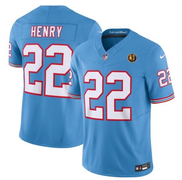 Men Tennessee Titans #22 Derrick Henry Blue 2023 F.U.S.E. Throwback With John Madden Patch Vapor Limited Stitched Football Jersey
